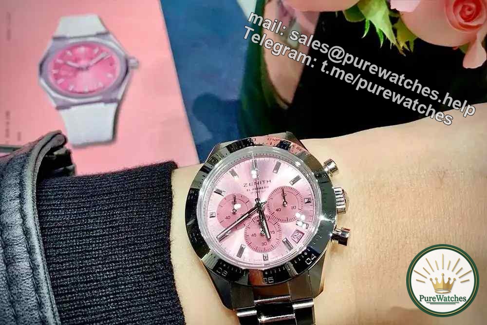 A strong man is also tender! Zenith all steel sports pink watch, you will fall in love with it as soon as you get it!