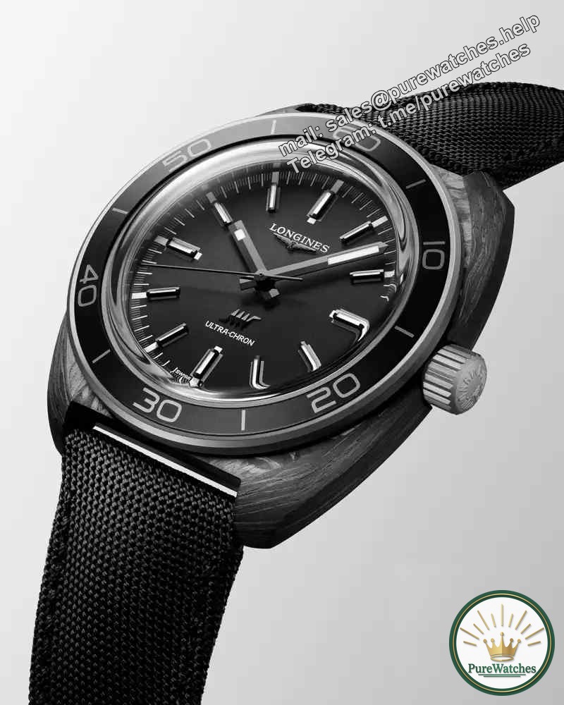 Longines new products explode! Ultra-Chron Carbon forged carbon watch, with a trendy black futuristic feel!