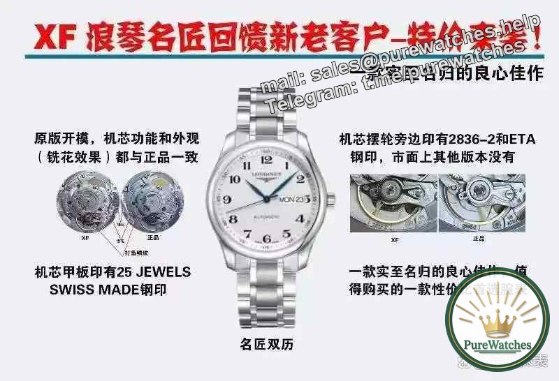 How is the workmanship of the XF factory Longines Master Double Calendar compared to the genuine one? Can it be passed through the counter?