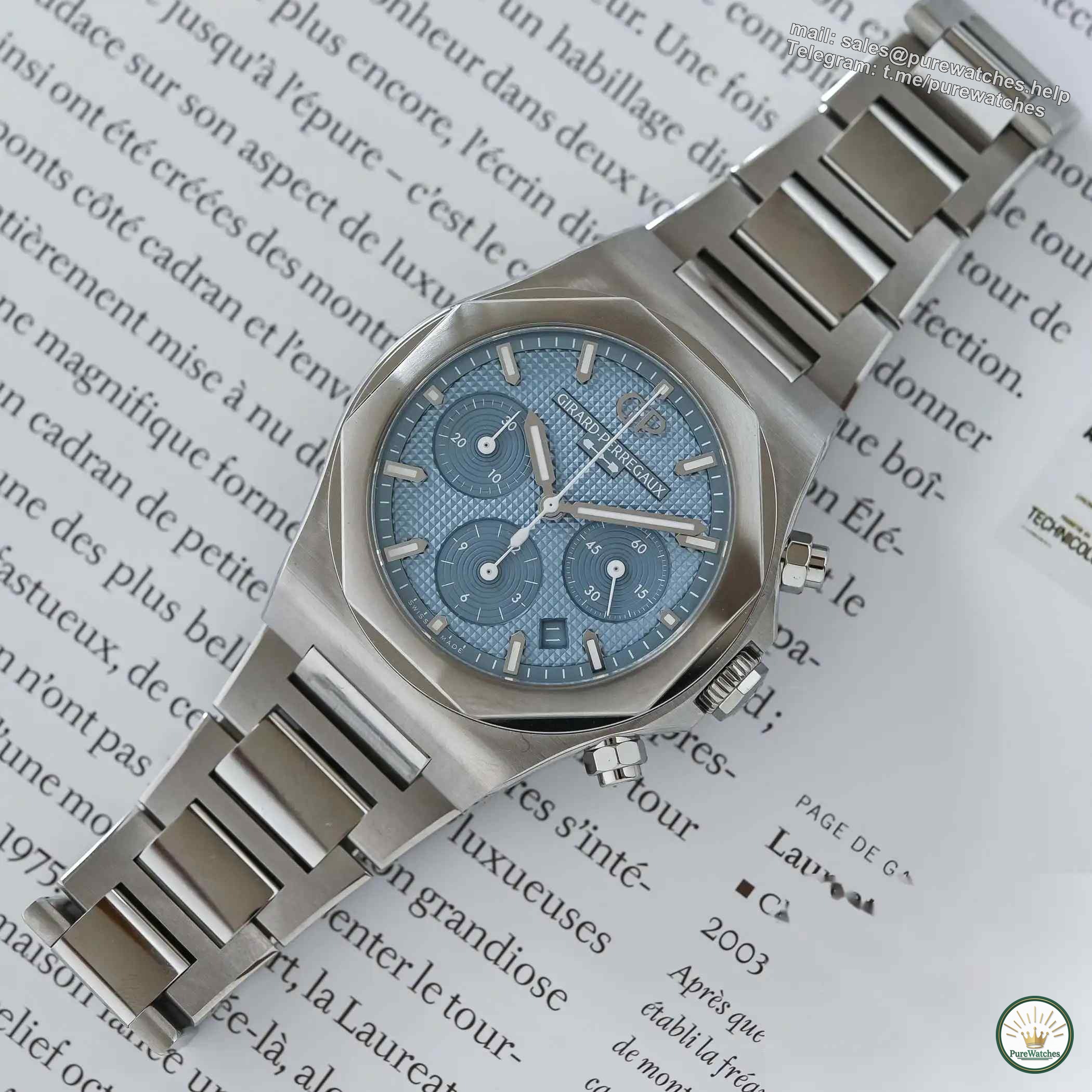 Want a unique watch? The Girard-Perregaux Laurel Ice Blue Chronograph is not to be missed!