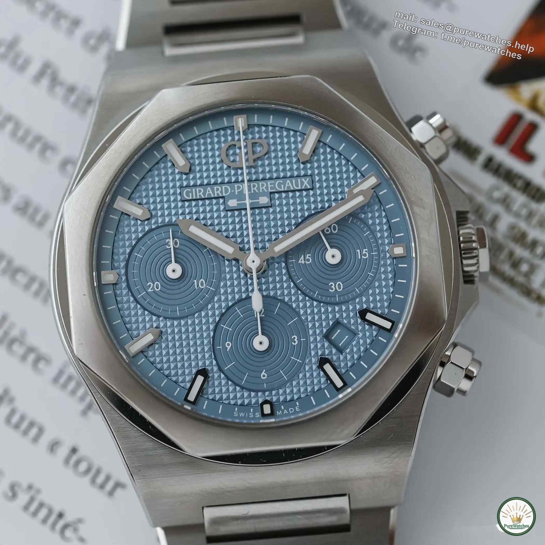 Want a unique watch? The Girard-Perregaux Laurel Ice Blue Chronograph is not to be missed!