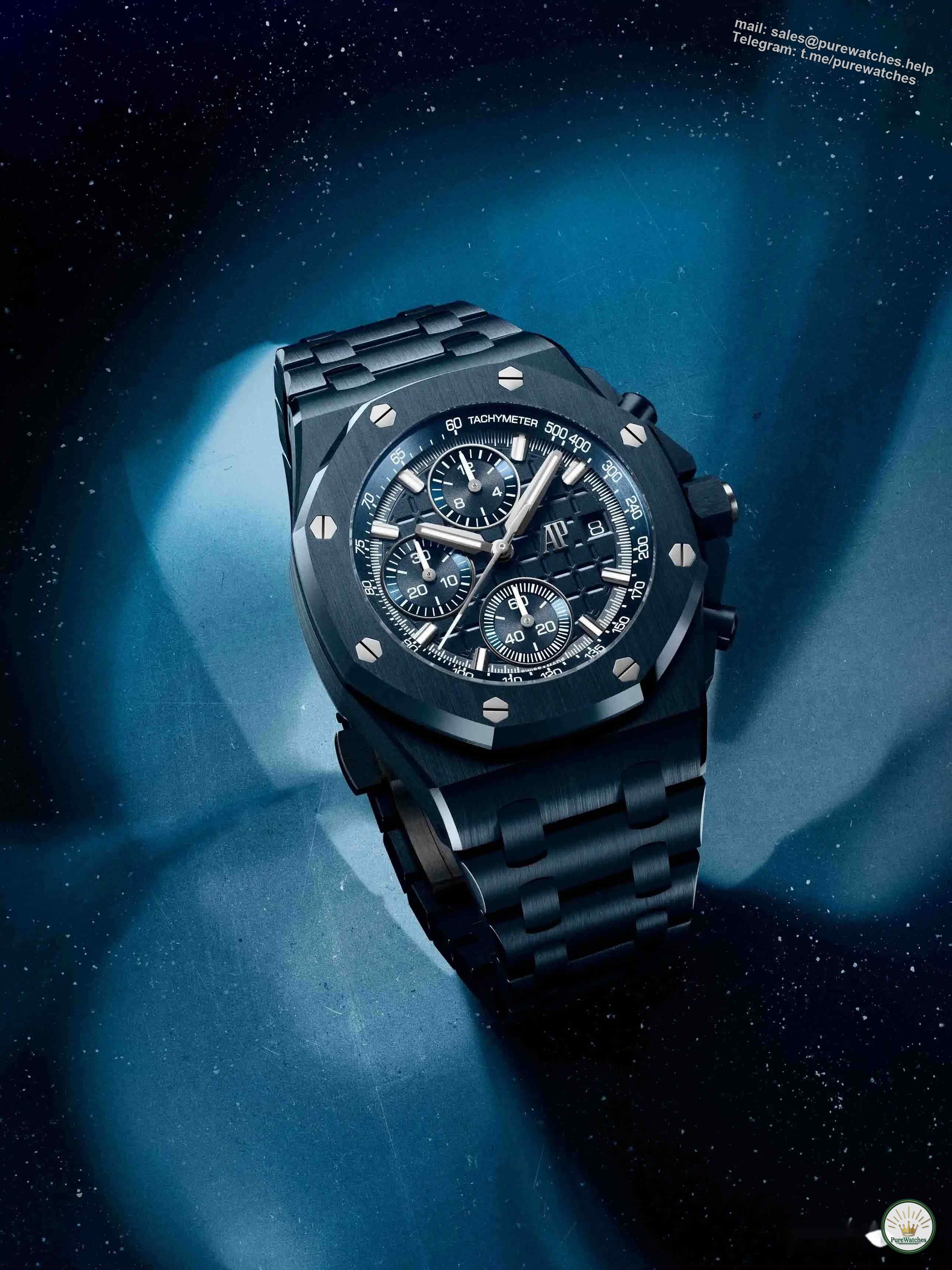 Limited collection! Audemars Piguet Royal Oak double balance wheel skeleton watch, night blue ceramic interpretation of classic