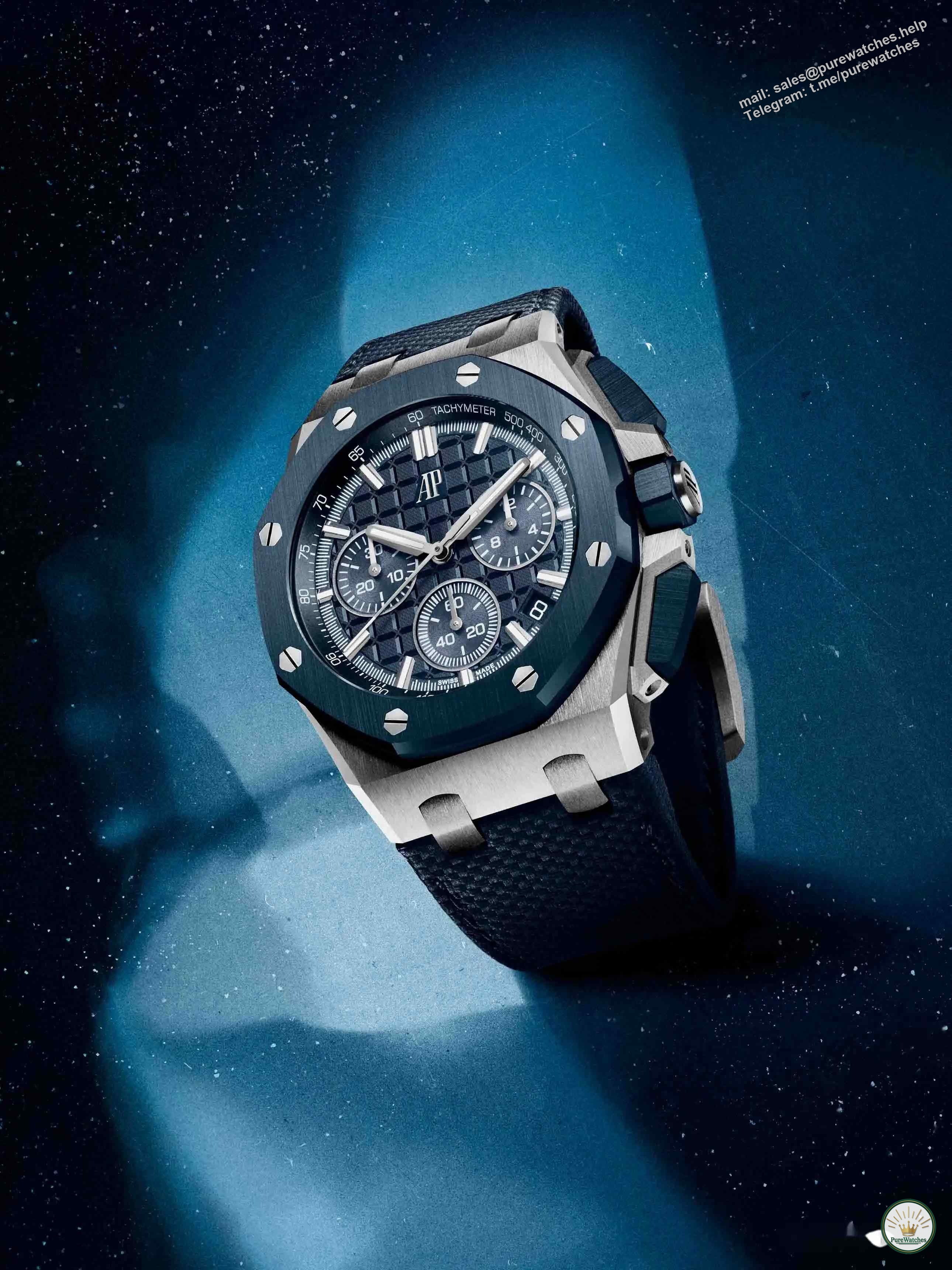 Limited collection! Audemars Piguet Royal Oak double balance wheel skeleton watch, night blue ceramic interpretation of classic