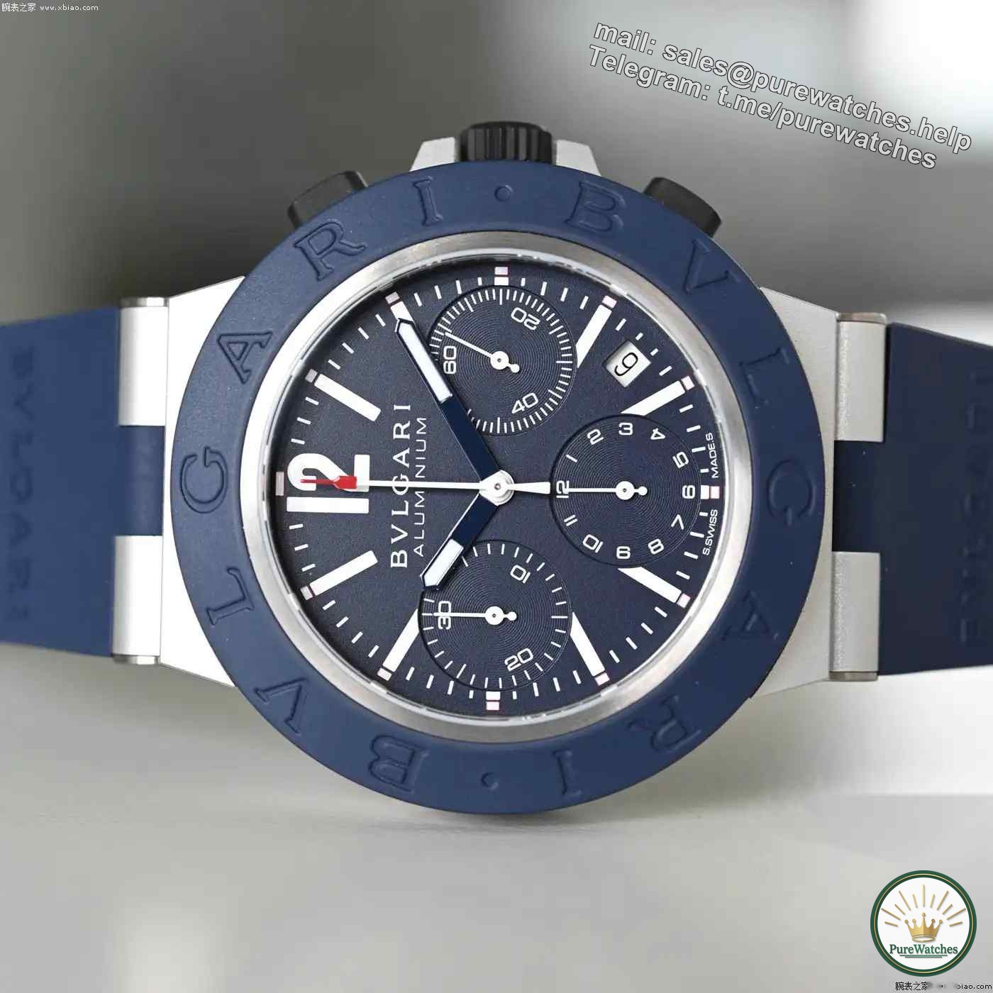 Bvlgari’s new summer favorite! The Aluminum chronograph is limited to 400 pieces and is a must-have in blue and white colors!