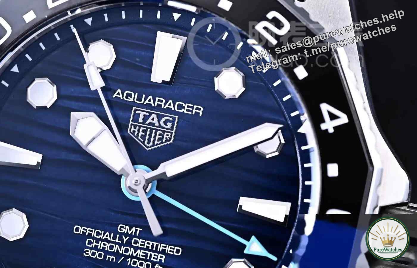 Perfect for both business and diving! TAG Heuer Aquaracer GMT watch, the blue and black bezel is very practical to distinguish day and night