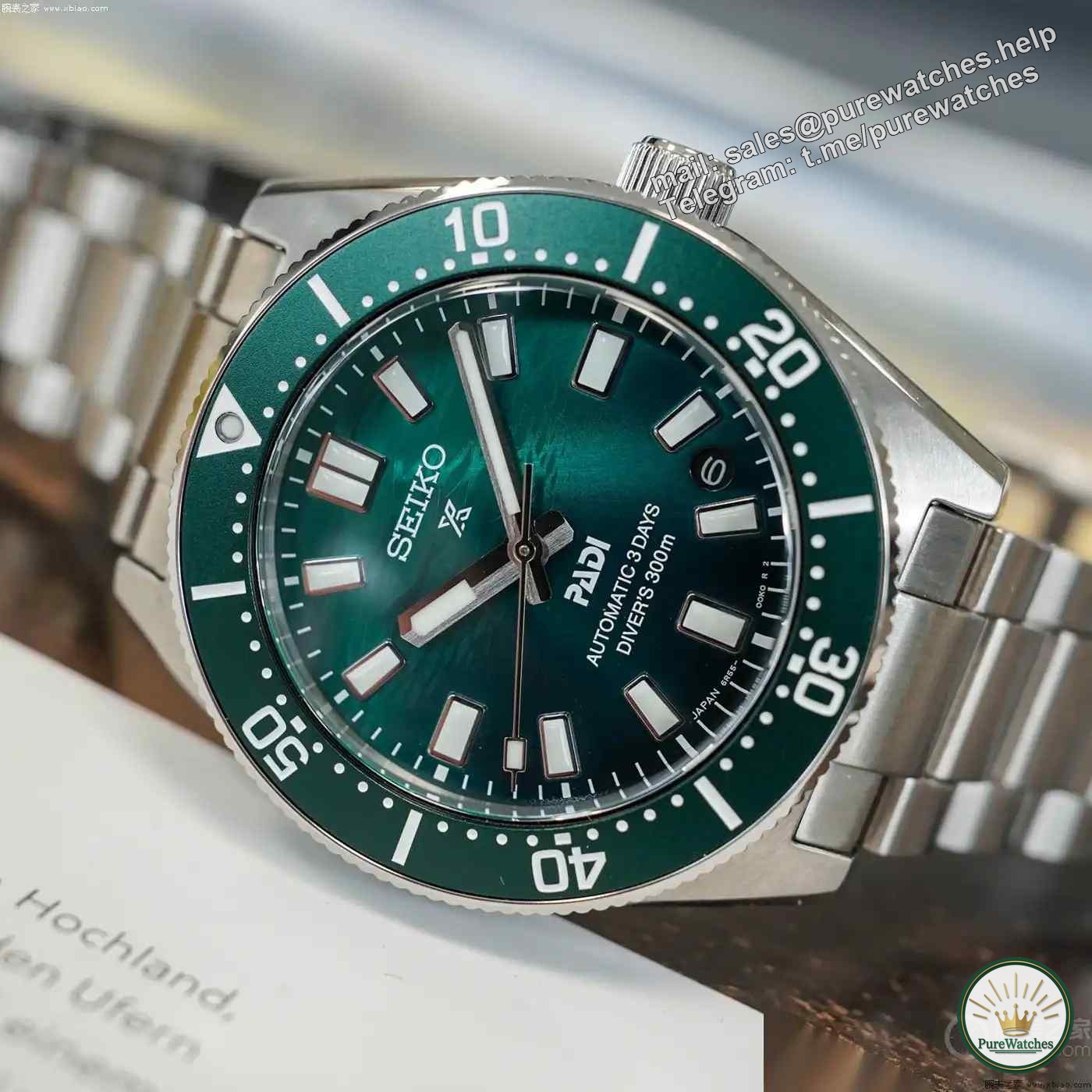 Instantly kill competing products at the same level! Seiko 6R55 movement diving watch, emerald bezel + wavy dial