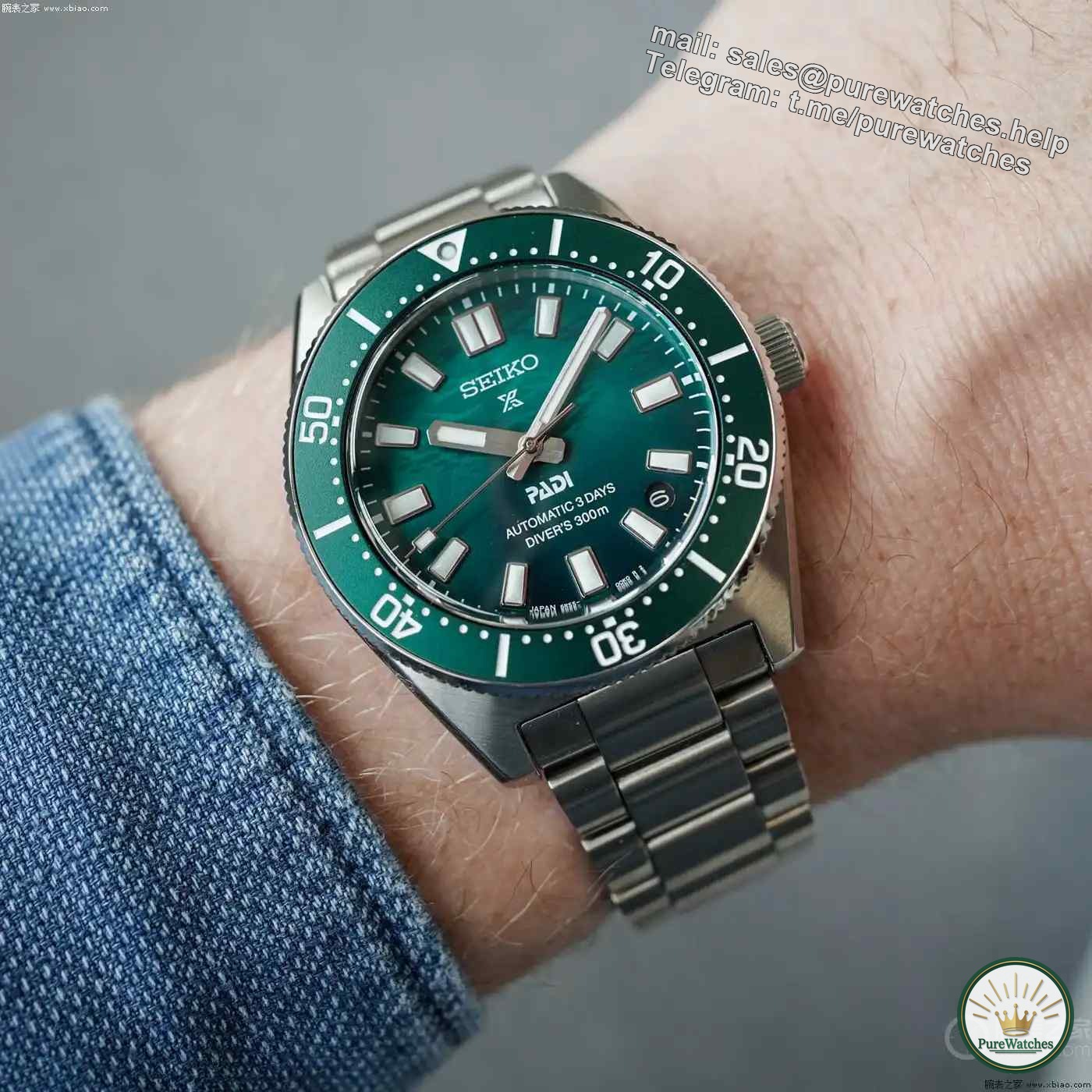 Instantly kill competing products at the same level! Seiko 6R55 movement diving watch, emerald bezel + wavy dial