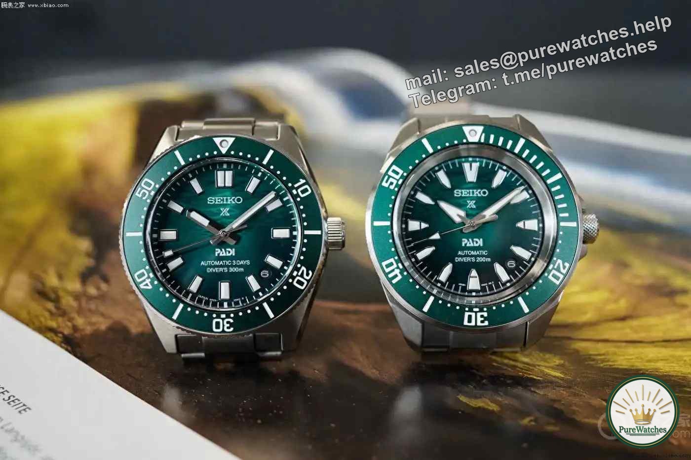 Instantly kill competing products at the same level! Seiko 6R55 movement diving watch, emerald bezel + wavy dial
