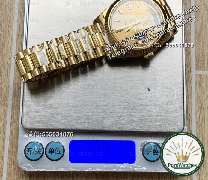 209 grams of perfect weight! RC factory counterweighted version of Day-Date (DD for short) Heng commented: This is the real ‘gold watch’ experience