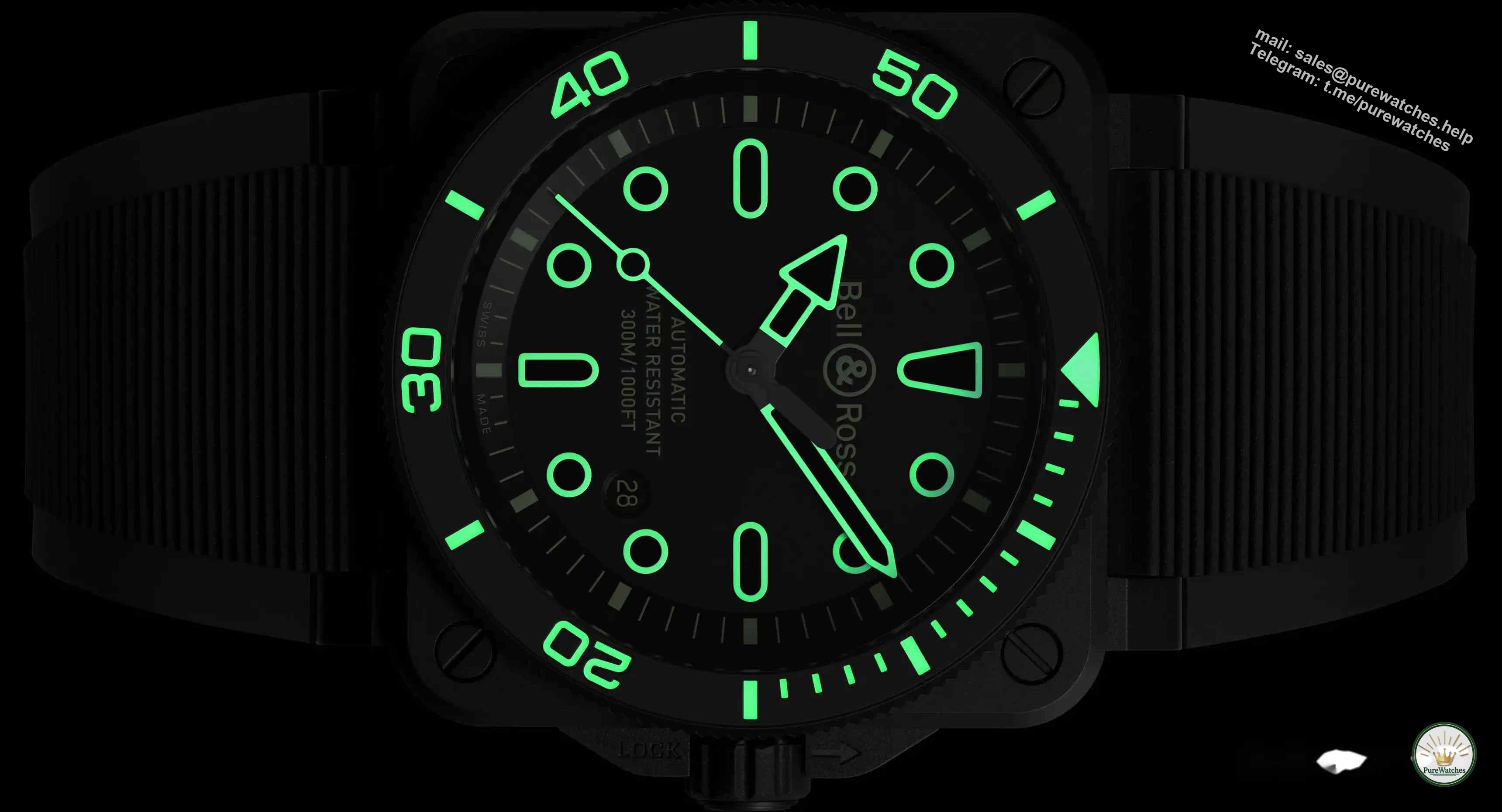 Luminous revolution! Bell & Ross BR-03 diving watch is limited to 500 pieces. It has a neon outline design and is clearly visible 300 meters underwater!