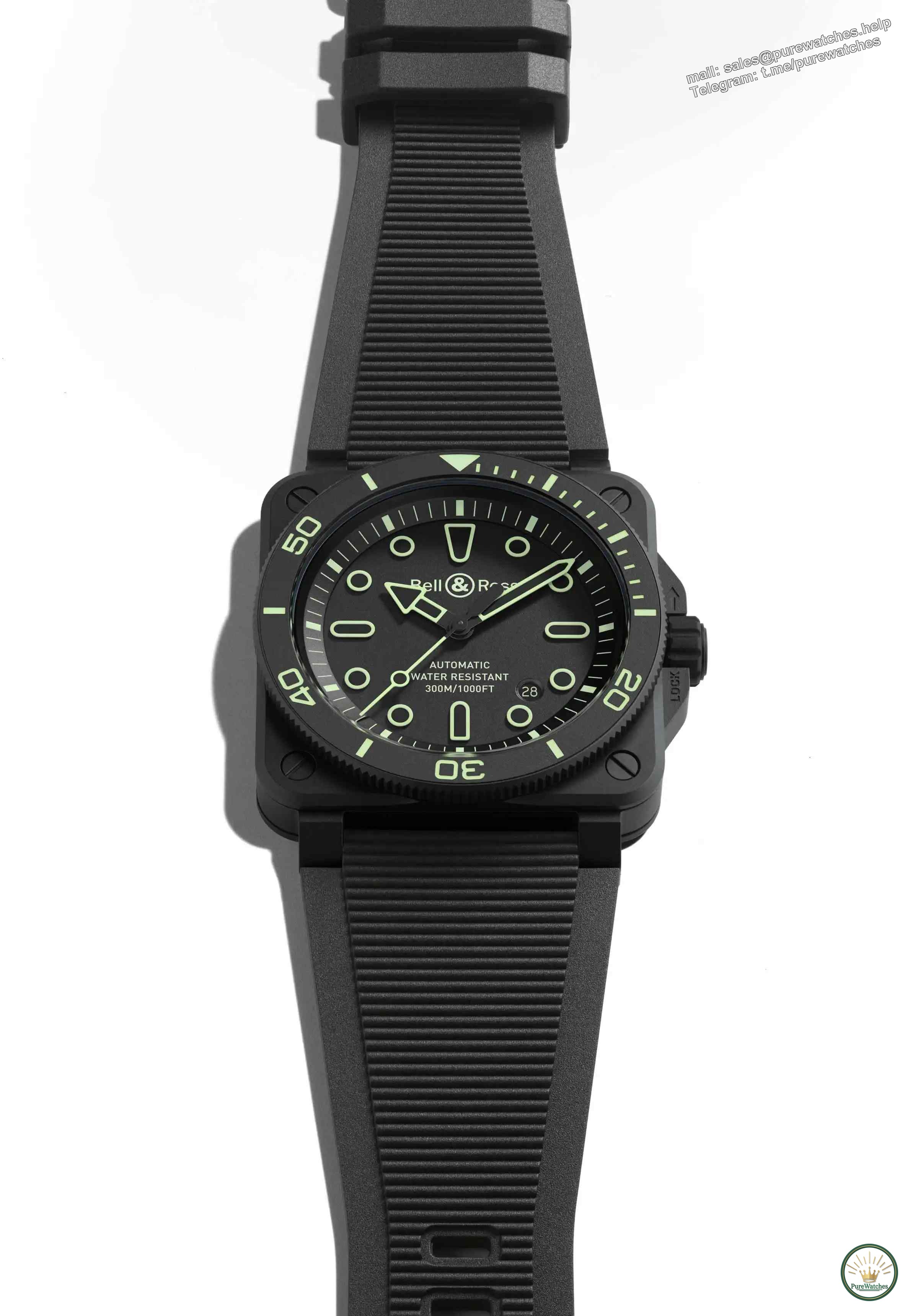 Luminous revolution! Bell & Ross BR-03 diving watch is limited to 500 pieces. It has a neon outline design and is clearly visible 300 meters underwater!