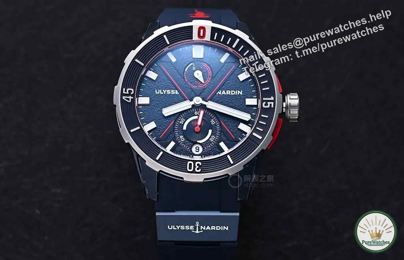 The contrast between blue and red colors hits the streets! Ulysse Nardin Hammerhead Shark limited edition diving watch, 300 meters waterproof + lightweight titanium case, only 300 pieces available, hurry up!