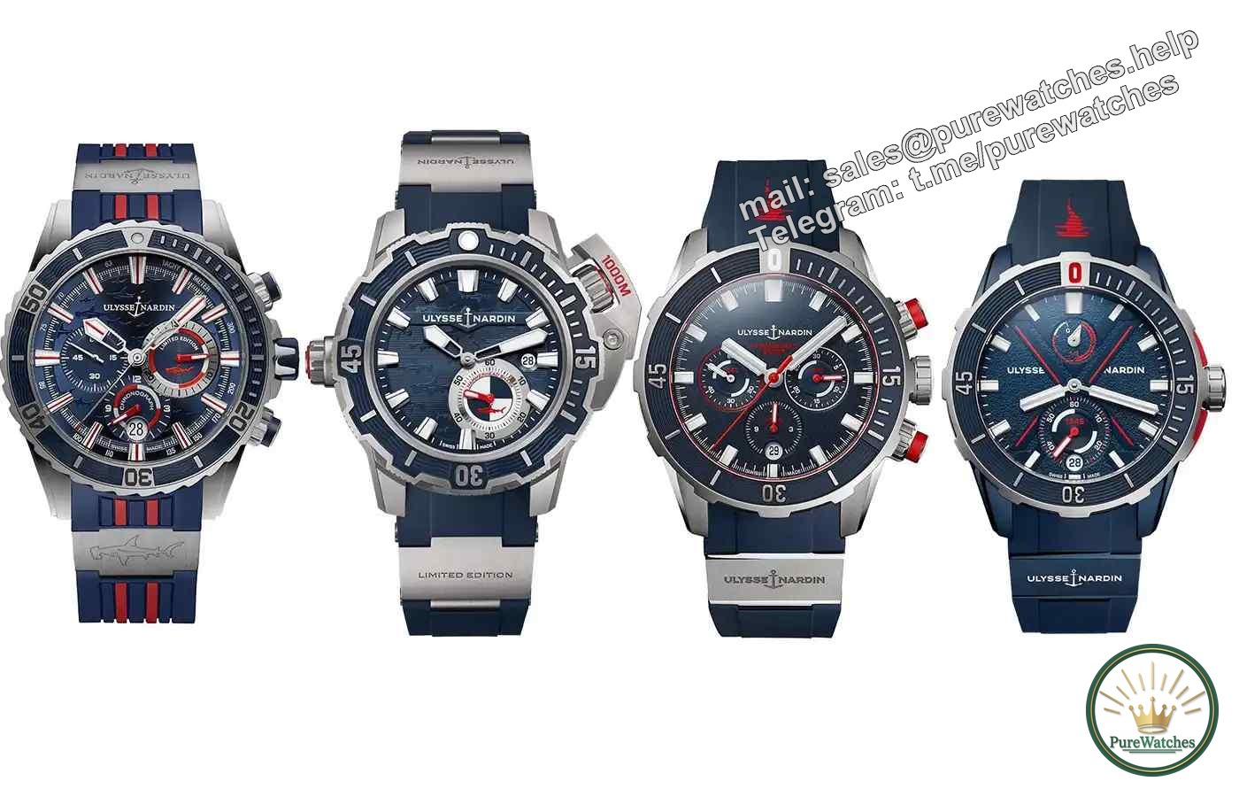 The contrast between blue and red colors hits the streets! Ulysse Nardin Hammerhead Shark limited edition diving watch, 300 meters waterproof + lightweight titanium case, only 300 pieces available, hurry up!