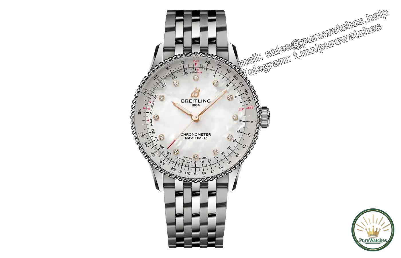 Specially made for goddesses! The Breitling Navitimer 36mm British Special Edition mother-of-pearl dial is stunning!