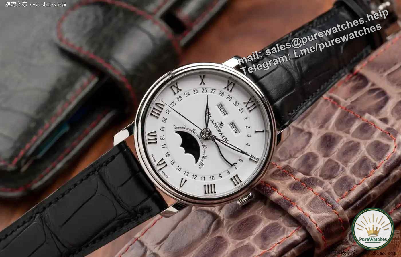 More classic than Fifty Fathoms! Blancpain 6654 full calendar moon phase watch, hidden adjustment + 72 hours power reserve!