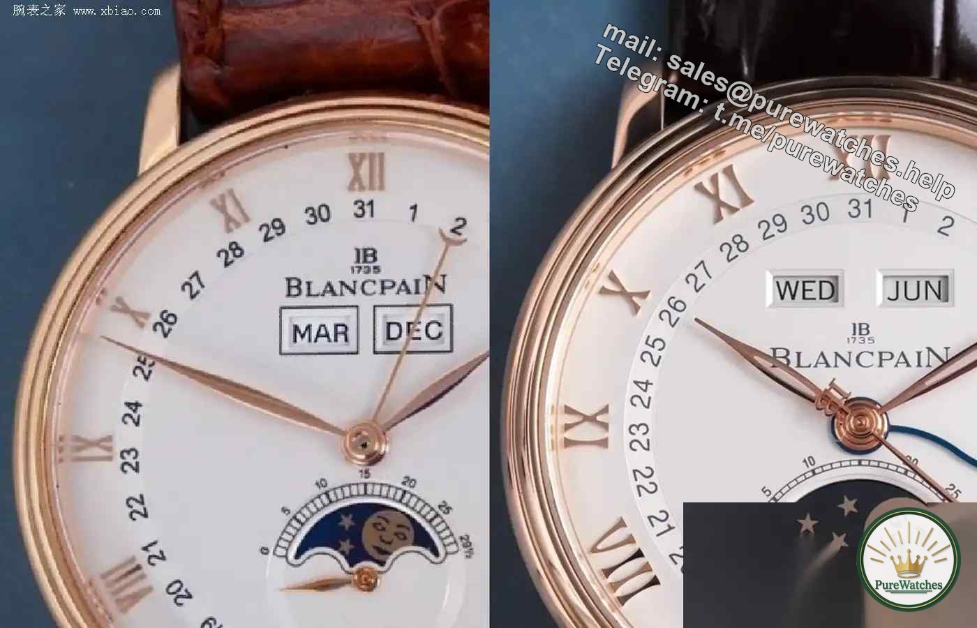 More classic than Fifty Fathoms! Blancpain 6654 full calendar moon phase watch, hidden adjustment + 72 hours power reserve!