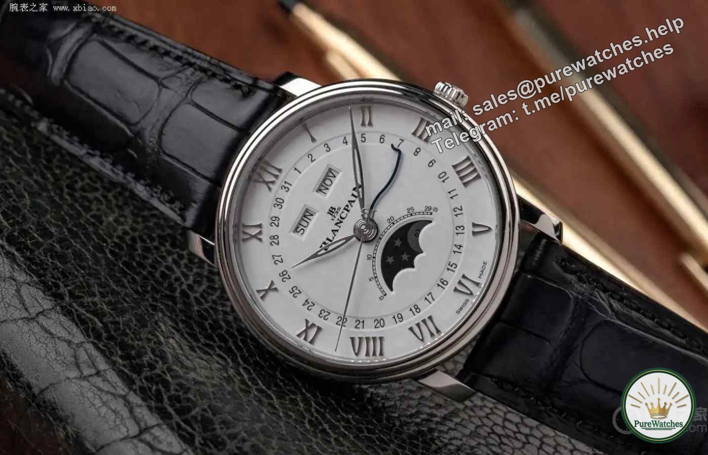 More classic than Fifty Fathoms! Blancpain 6654 full calendar moon phase watch, hidden adjustment + 72 hours power reserve!