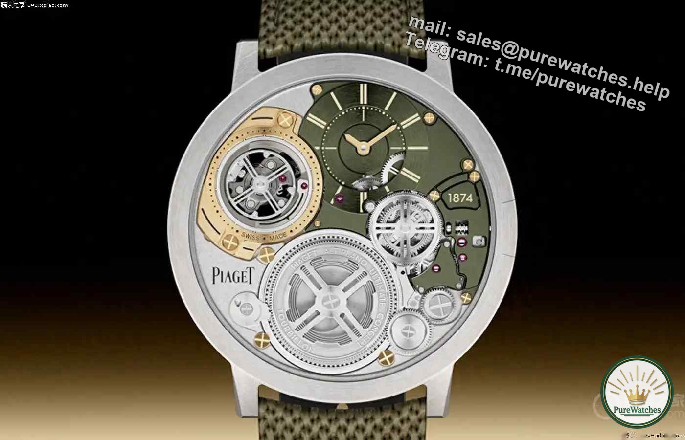 Piaget’s 2mm ultra-thin tourbillon upgrade! The gold khaki green color scheme is luxurious and eye-catching, customized to create exclusive legends