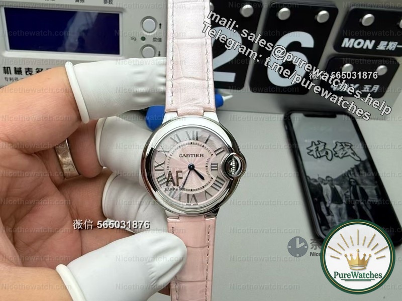 Actual test of AF Factory Cartier Pink Balloon 33mm: Gentle pink plate + sapphire mirror, the girl’s heart will fall directly!