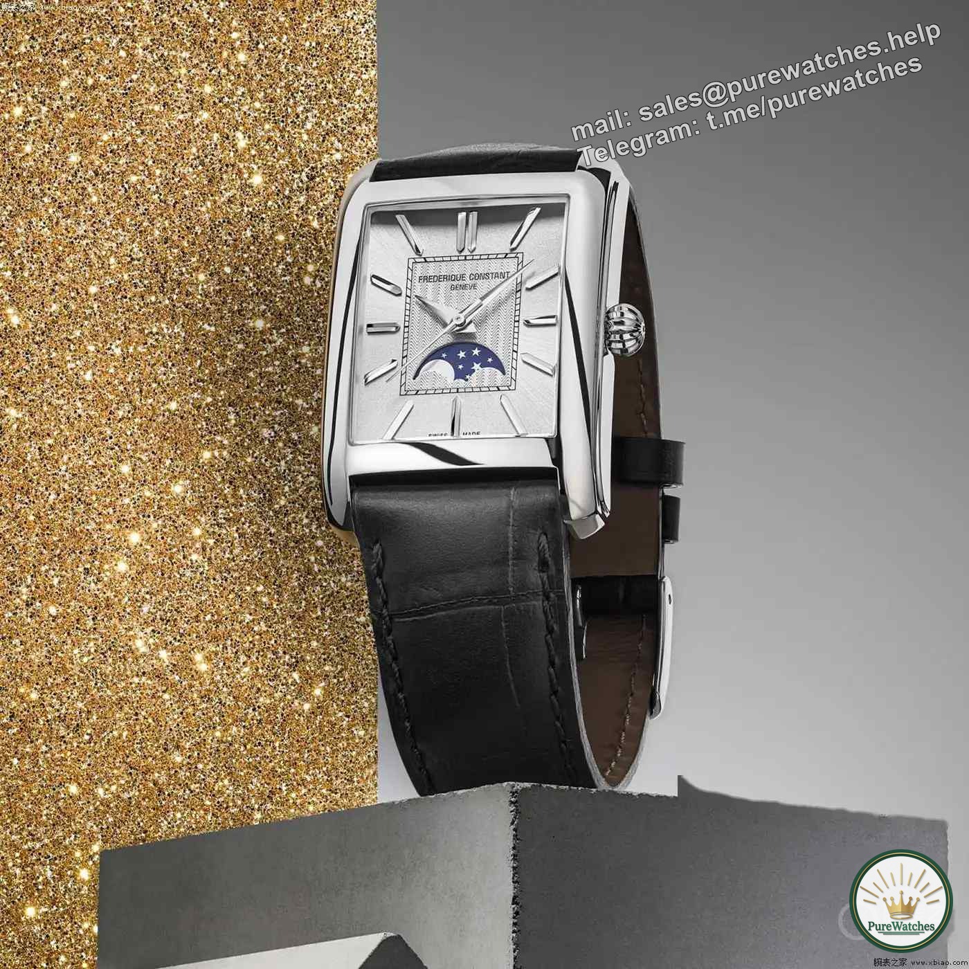 Frederique Constant moon phase watch makes a stunning debut! Classic square design, starry night sky dial, only 15,000 to wear, giving a sense of luxury