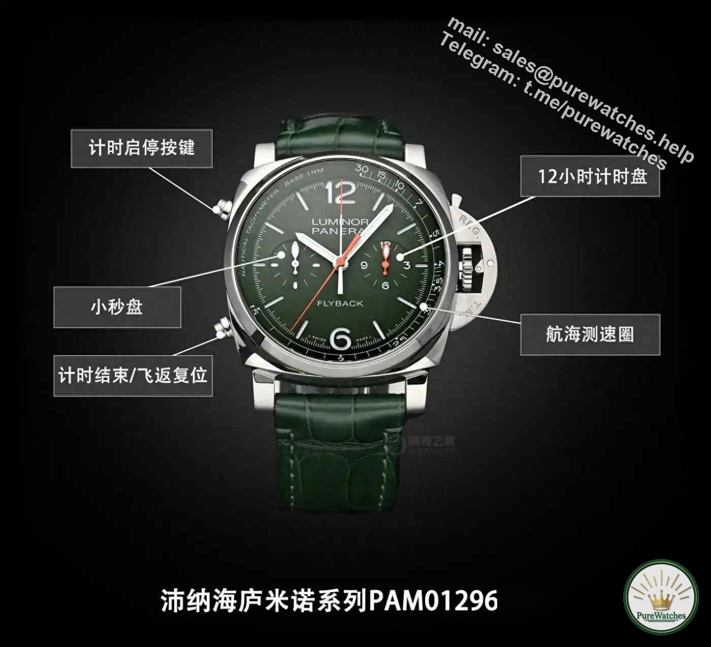 Italian naval origin! Panerai navy green flyback chronograph watch, perfect for recognition and rare on the market