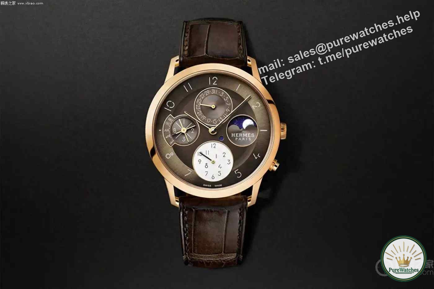 Hermès ultra-thin perpetual calendar watch is here! Rose gold brown dial + dual time zone moon phase, luxurious craftsmanship subverts imagination
