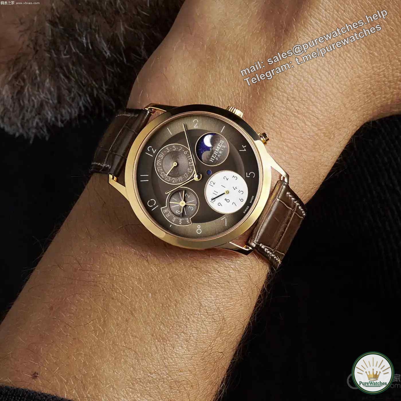 Hermès ultra-thin perpetual calendar watch is here! Rose gold brown dial + dual time zone moon phase, luxurious craftsmanship subverts imagination