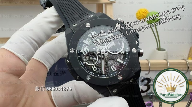 All black + frosted grainy feel! BBF Hublot Big Explosion black ceramic is full of details, and the luminous timing is all in place!
