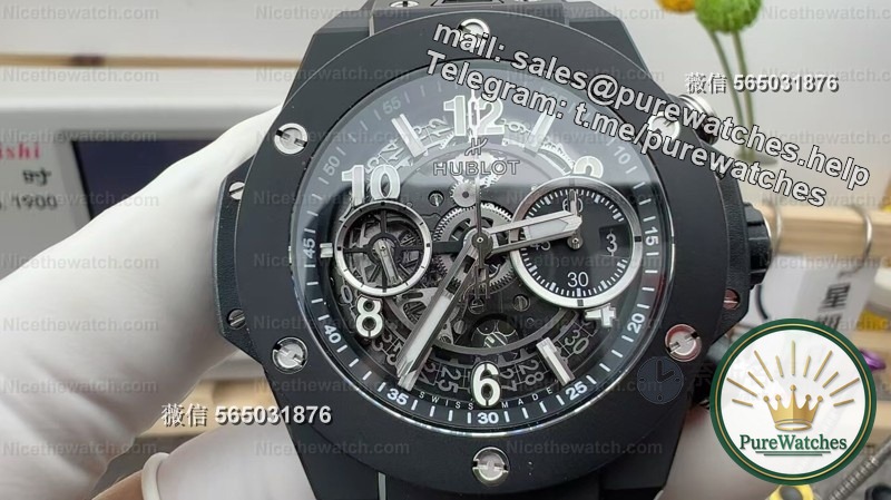All black + frosted grainy feel! BBF Hublot Big Explosion black ceramic is full of details, and the luminous timing is all in place!