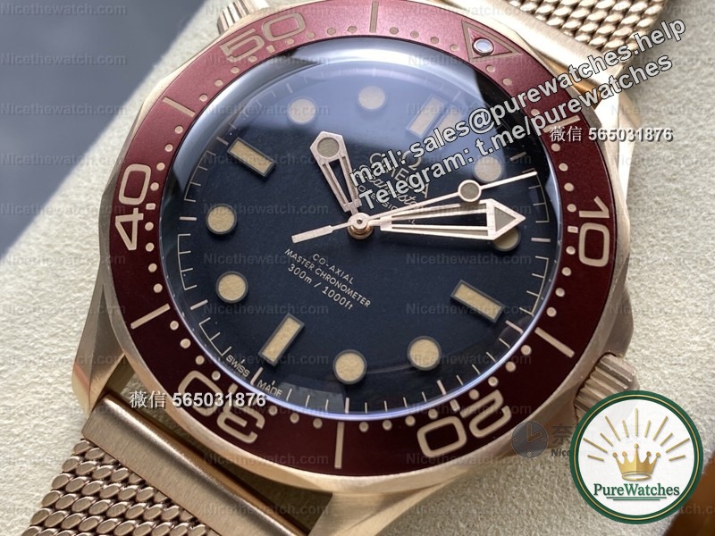 VS factory Omega Seamaster 300 bronze gold hands-on experience: retro golden brown color matching with 8806 movement, this replica watch has something!