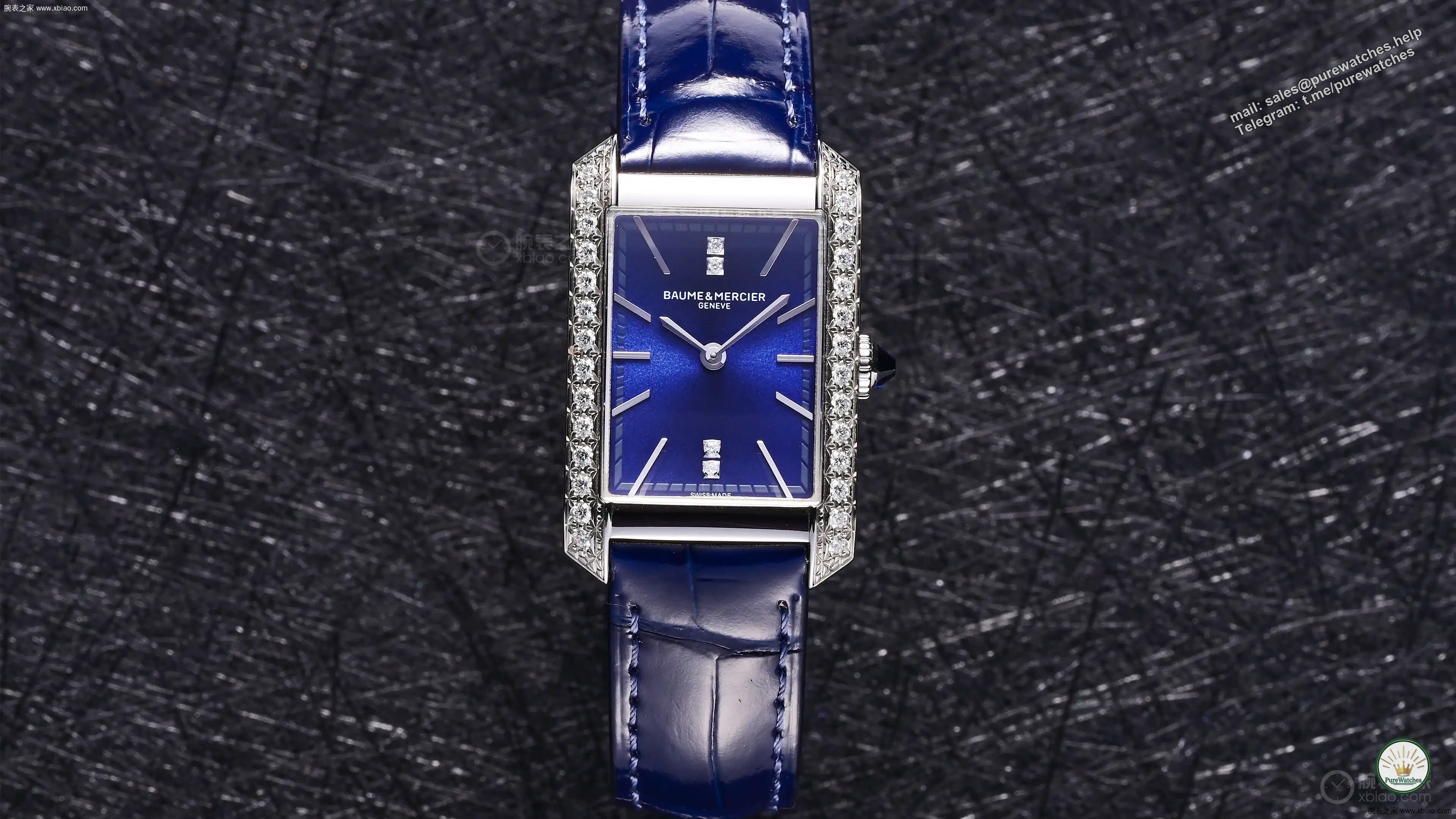 Baume & Mercier understands elegance: Hampton Quiet Blue plate + vertical diamond setting, can be worn for commuting and dating