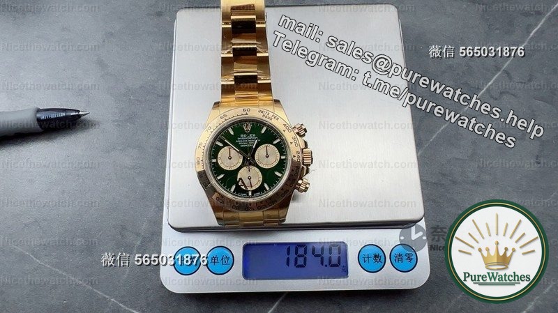 VS Factory Green Gold Di’s actual measurement: 184g counterweight + Dandong 4131 movement, this replica is too heavy on the hand!
