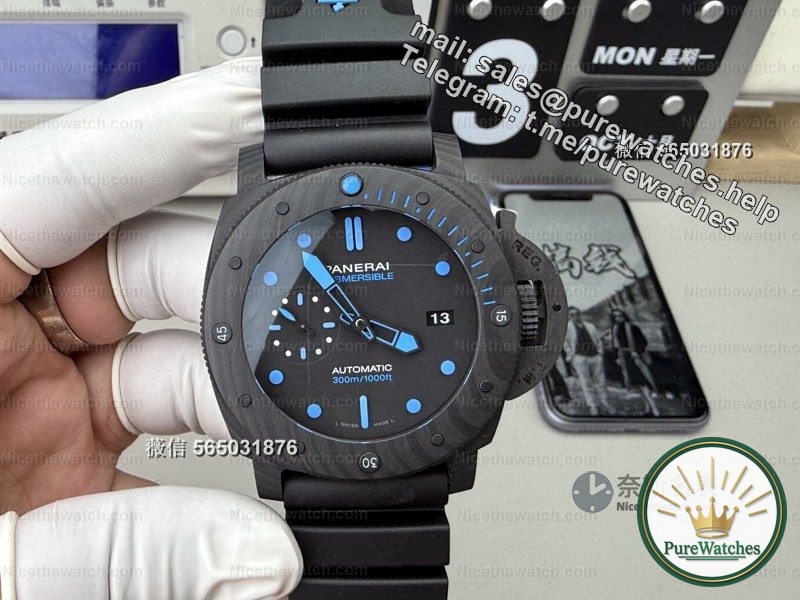 VS factory Panerai 1616 actual measurement: carbon fiber case + P9010 movement, this large diameter watch is really light!