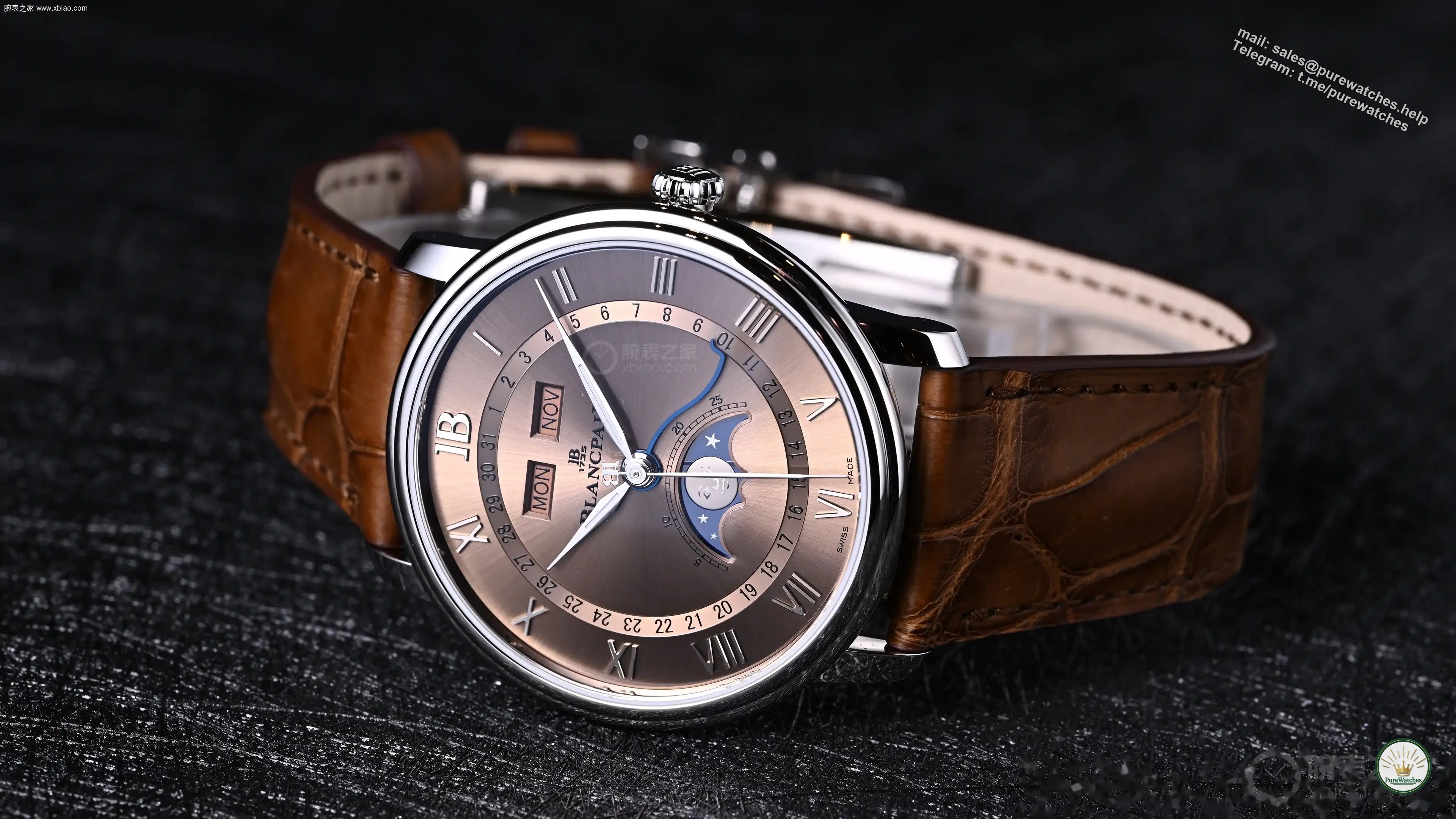 Blancpain 6654 upgraded again: sword-shaped hands + “JB” time scale + white gold moon phase, steel case starting from 134,500