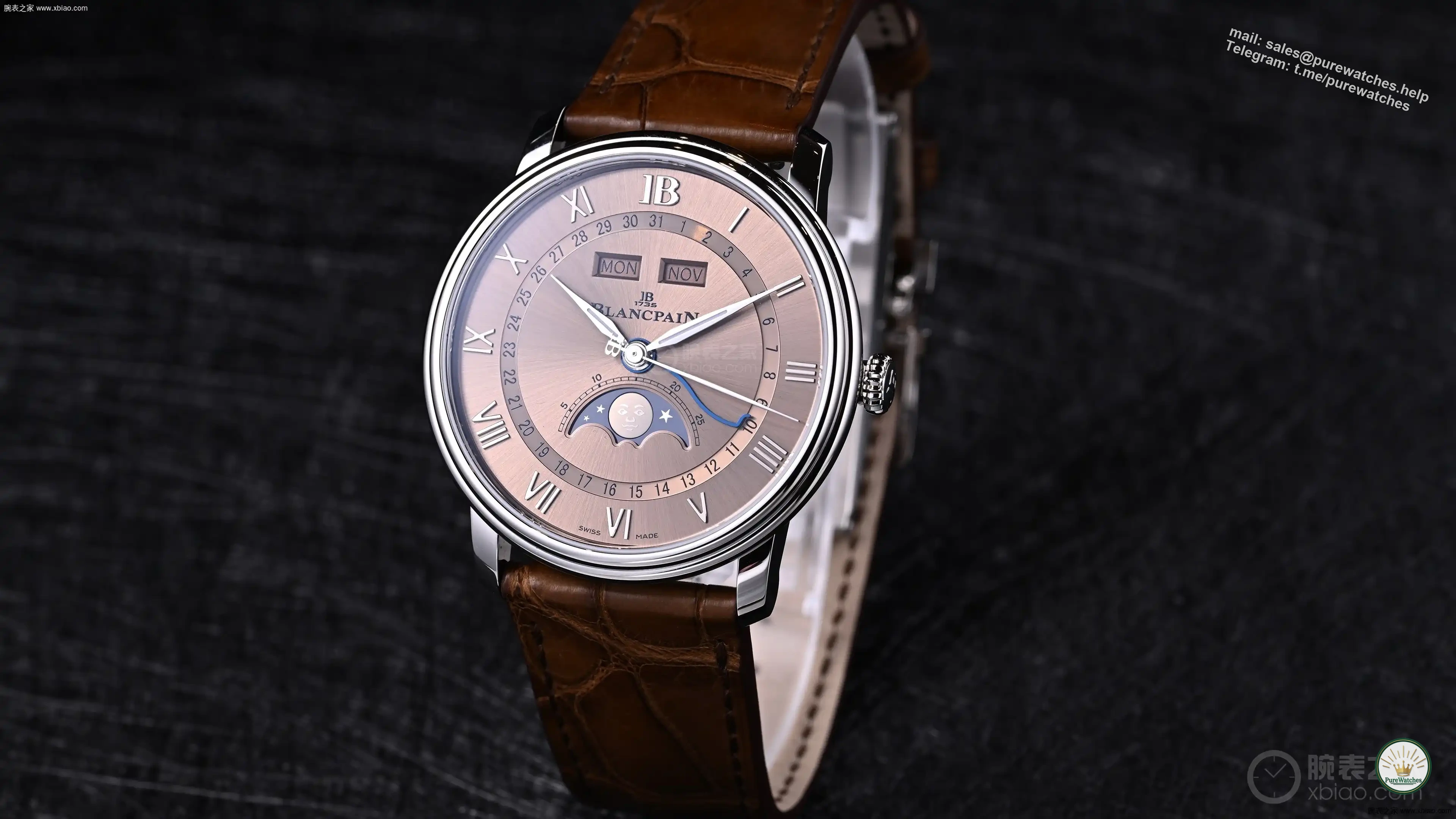 Blancpain 6654 upgraded again: sword-shaped hands + “JB” time scale + white gold moon phase, steel case starting from 134,500