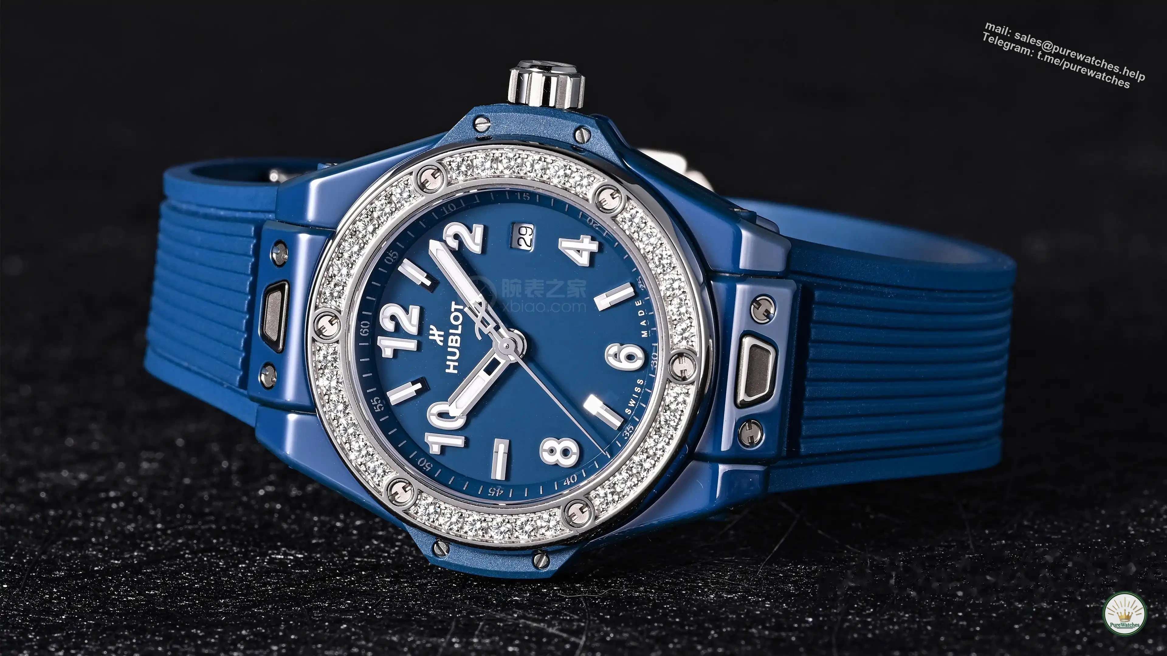 Who says tough sports watches can’t be feminine: Hublot Big Bang diamond-encrusted model, green-grey-blue ceramic + diamond bezel for balanced aesthetics