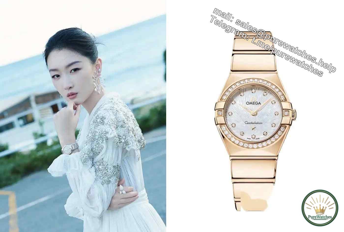 Zhou Dongyu wears the Omega Constellation watch (Zhou Dongyu Busan Film Festival outfit style)